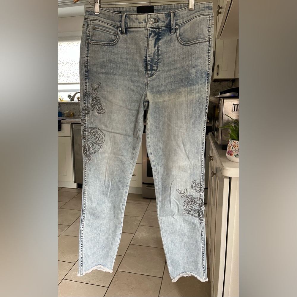 White House Black Market Jeans with beaded floral design